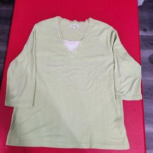 Tradition white blouse with V neck + lace women's size L 14 / 16